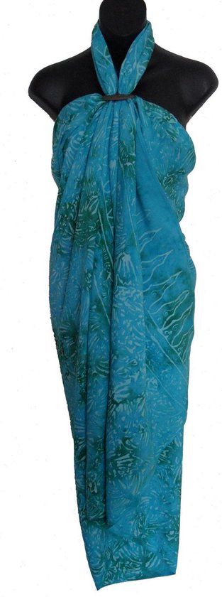 Sarong, pareo, hamamdoek, saunadoek, strandkleed, wikkeldoek, figuren vlekken patroon lengte 115 cm breedte 180 cm kleuren turquoise groen wit dubbel geweven extra kwaliteit.