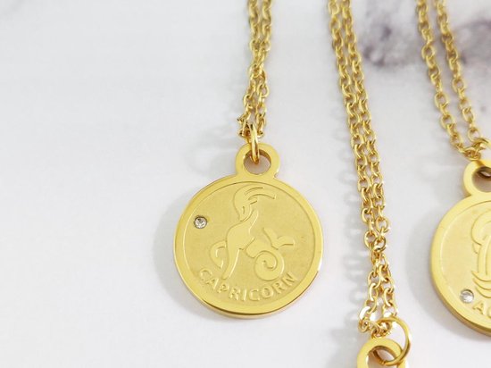 Mei's | Lacy Zodiac Chain ketting | dames ketting / Sterrenbeeld Steenbok - Capricorn / sieraad dames | Stainless Steel / 316L Roestvrij Staal / Chirurgisch Staal / 18 K Goud | goud / 45 - 50 cm