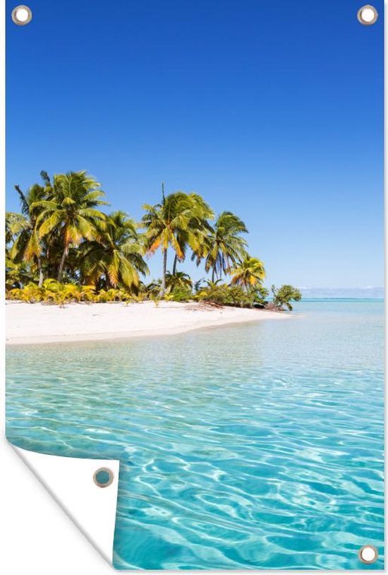 Quelques palmiers poussent sur la plage blanche du poster de jardin One  Foot Island... | bol.com