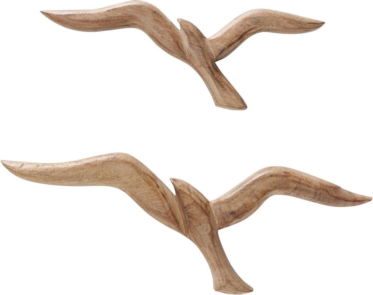 Wand Decoratie - 2 set - Mango Hout - Decoratie - Vogels - Bruin - 45-35cm