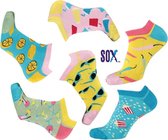SOX Sneakers en Enkelsokken Multipack Felle Exotische tekening Popcorn/Milkshake/Chili/Coctail Dames Maat 36-41 zonder teennaad 6 Pack