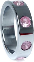 Power Escorts - Rvs Metalen Cockring - Licht Roze Diamanten Steentjes - Large - Inner Dia 4,5 CM - Outer Dia 5,5 CM