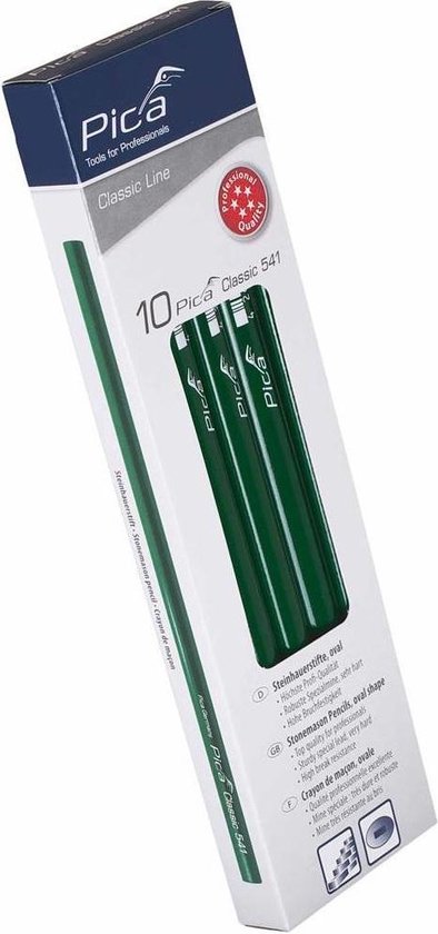 Doos met 10 groene Pica Classic 541 stenenpotloden. Toont "10 Pica Classic 541" en "Professional Quality".