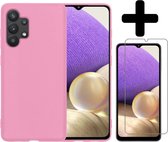 Samsung A32 5G Hoesje Met Screenprotector - Samsung Galaxy A32 5G Case Cover - Siliconen Samsung A32 5G Hoes Met Screenprotector - Licht Roze
