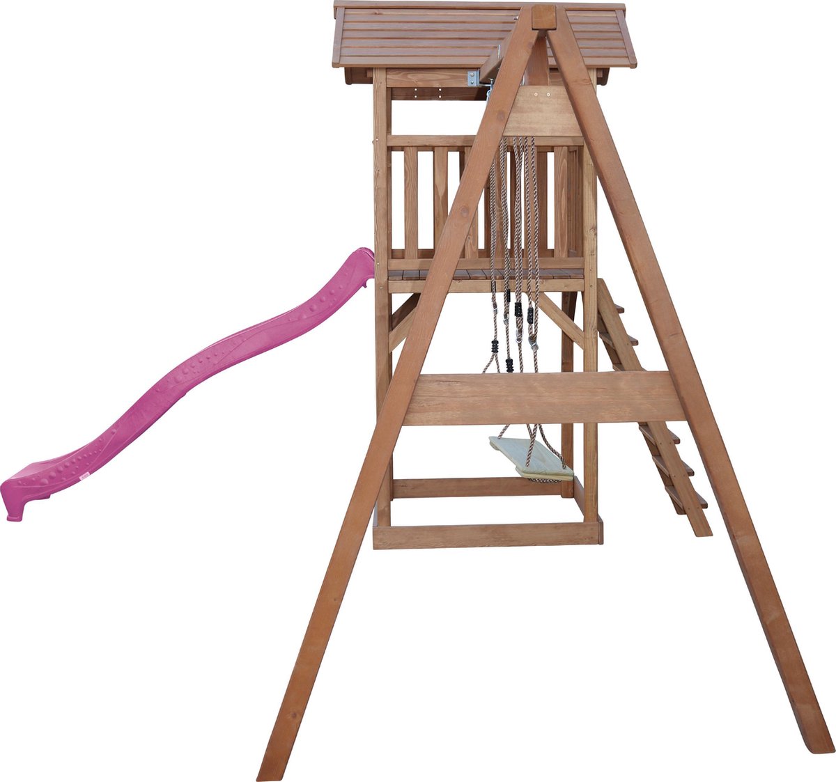 AXI Beach Tower Speeltoestel in Bruin - Speeltoren met Dubbele Schommel, Paarse Glijbaan en Zandbak - FSC hout - Speelhuis op palen voor de tuin — afbeelding 15