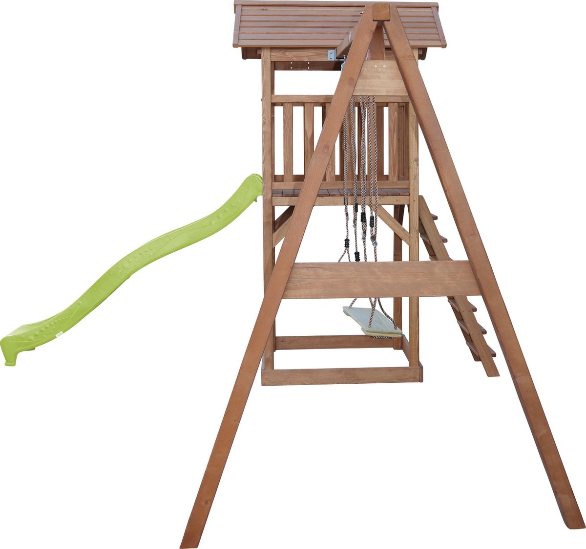 AXI Beach Tower Speeltoestel in Bruin - Speeltoren met Dubbele Schommel, Limoen Groene Glijbaan en Zandbak - FSC hout - Speelhuis op palen voor de tuin — afbeelding 12