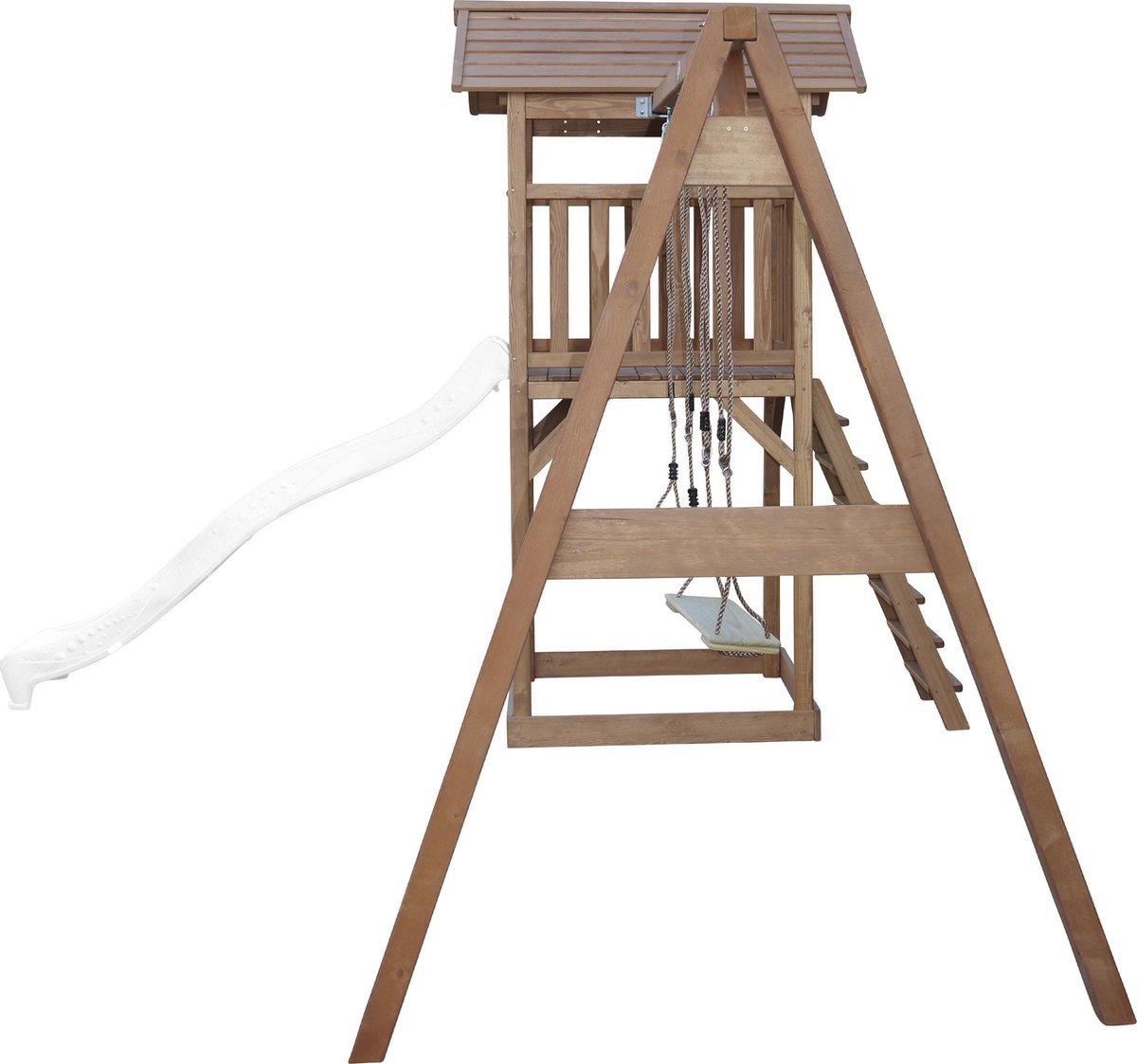 AXI Beach Tower Speeltoestel in Bruin - Speeltoren met Dubbele Schommel, Witte Glijbaan en Zandbak - FSC hout - Speelhuis op palen voor de tuin — afbeelding 15