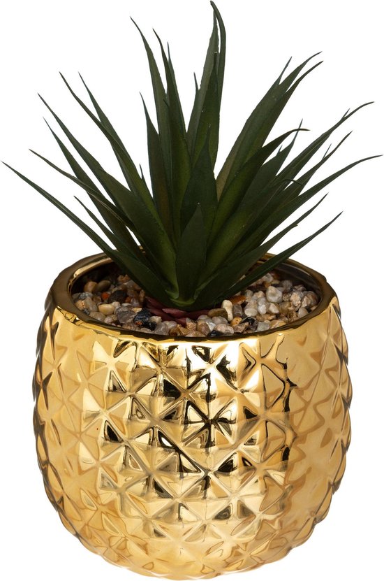 Ananas artificiel Atmosphera avec pot doré OU pot blanc OU pot noir - H21 cm - Plante - Klein plante d'intérieur