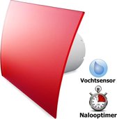 Pro-Design badkamerventilator - TIMER + VOCHTSENSOR (KW100H) - Ø 100mm - gebogen GLAS - mat rood