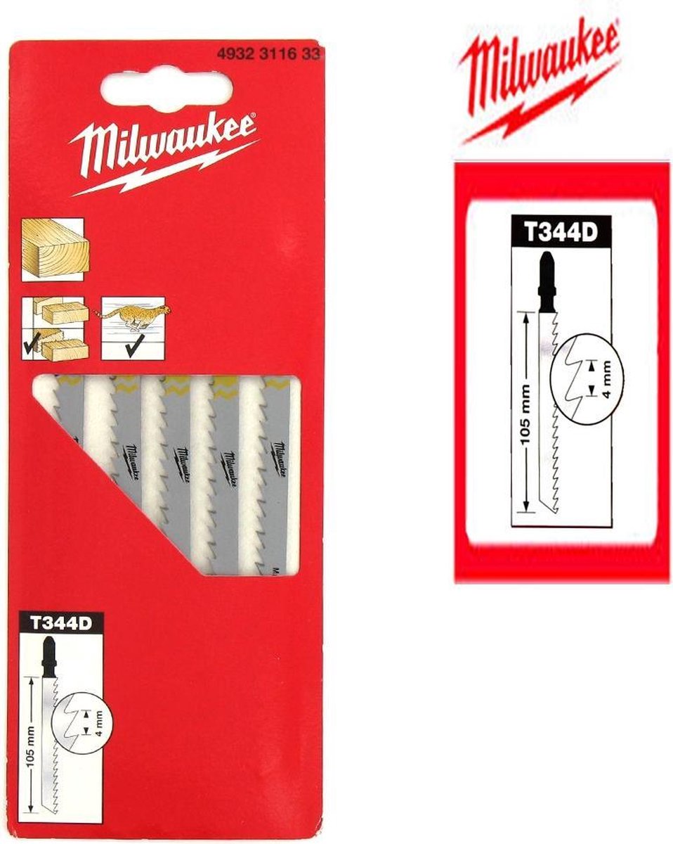 Milwaukee 4932311633 / T 344 D HCS Decoupeerzaagblad - snel - Hout (5st) - T 344 D