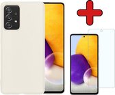 Samsung A72 Hoesje Wit Siliconen Case Met Screenprotector - Samsung Galaxy A72 Hoes Silicone Cover Met Screenprotector - Wit