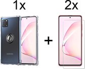 Samsung Note 10 Lite Hoesje - Samsung Galaxy Note 10 Lite hoesje Kickstand Ring shock proof case transparant magneet - 2x Samsung Galaxy Note 10 Lite Screenprotector