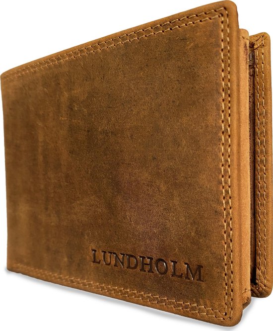 Lundholm leren portemonnee heren leer bruin hunter leer - portefeuille heren - hoogwaardig leer in compact, dun formaat - cadeautje voor hem cadeau voor man verjaardag - Lundholm