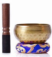 Tibetaanse Klankschaal Set | Meditatie Schaal met Aanstrijkhout & Kussen | Singing Bowl | Klank Schaal | Yoga, Chakra | Blauw - 9,5 cm