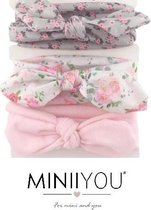 3 stuks - Haarband baby meisje - peuter (6-36 mnd) roze grijs gebloemd - lente zomer bloemenprint - elastiek