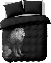 Y-NOT - Black & White Lion - Dekbedovertrek - Katoensatijn - 1 Persoons - 140x200/220 cm - Zwart-Wit