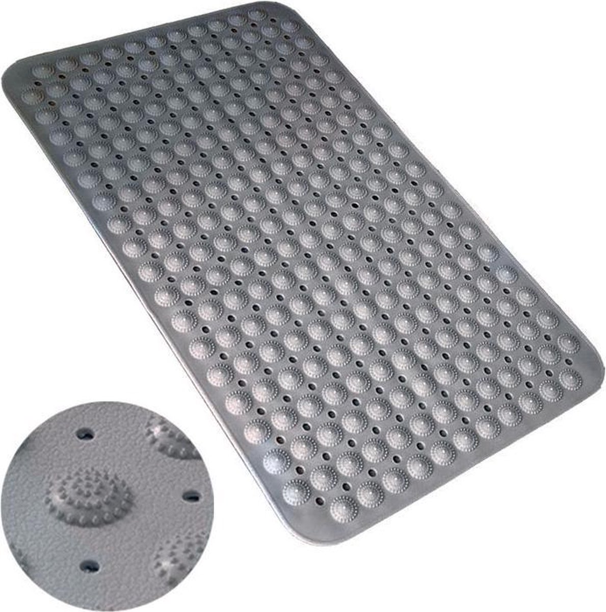 Badmat grijs - 70 x 35cm - Schimmelbestendige douchemat antislip met massage functie en 140 sterke zuignappen - TBP