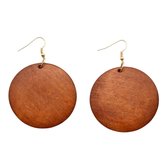 Lange oorbellen- rond- 5 cm-roest bruin-houten -Dames- Charme Bijoux