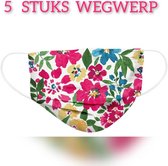 Bloemen wegwerp mondmaskers - Hard Roze - per 5 stuks