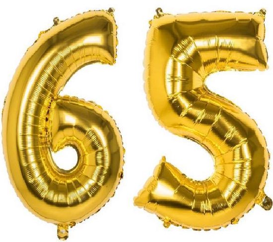 65  Jaar Folie Ballonnen Goud - Happy Birthday - Foil Balloon - Versiering - Verjaardag - Man / Vrouw - Feest - Inclusief Opblaas Stokje & Clip - XL - 82 cm
