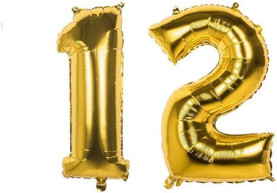 12 Jaar Folie Ballonnen Goud - Happy Birthday - Foil Balloon - Versiering - Verjaardag - Jongen - Meisje - Feest - Inclusief Opblaas Stokje & Clip - XL - 82 cm