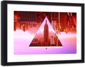 Foto in frame , Wolkenkrabber in Driehoek  , Roze ,120x80cm , Roze oranje , wanddecoratie