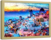 Foto in frame , Eiland Santorini ,100x70cm , Multikleur , wanddecoratie