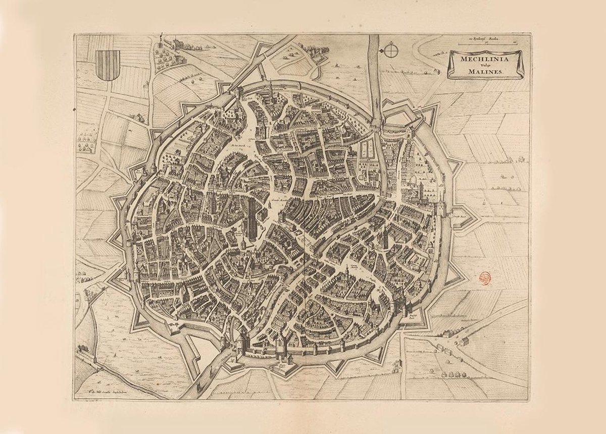 Esque Historische Kaart Mechelen - Oude Stadsplattegrond - Poster Antieke Kaart - 70x50 cm Losse Poster