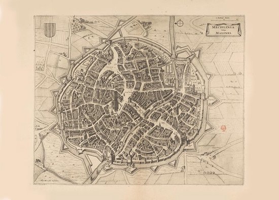 Carte historique de Malines - Carte de la vieille ville - Affiche ancienne carte
