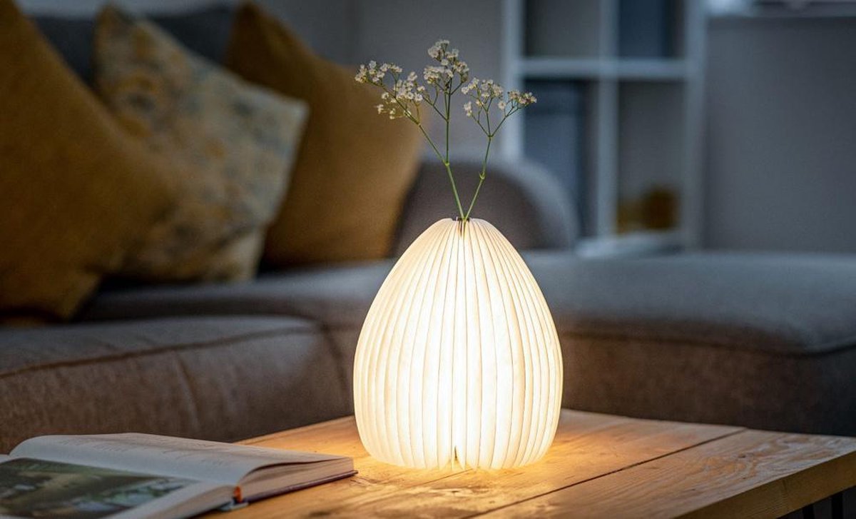 Gingko - Smart Vaas Lamp - bamboe - oplaadbaar