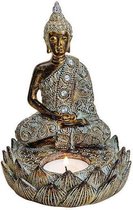 Buddha beeld met lotusbloem theelichthouder - Waxinelichtjeshouder