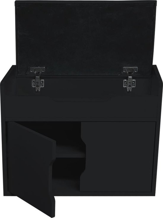 Schoenenkast bankje met opbergruimte - halbankje - opklapbaar zitkussen - zwart - VDD