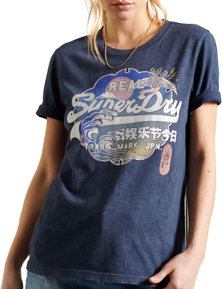 Superdry Damen Vl Itago T-Shirt – Basic Print, Lässiger Regular Fit