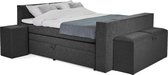 Beddenleeuw Boxspring Bed met opbergruimte - DeLuxe Yara - 180x200 - Incl. Hoofdbord + Matras en Topper - Antraciet