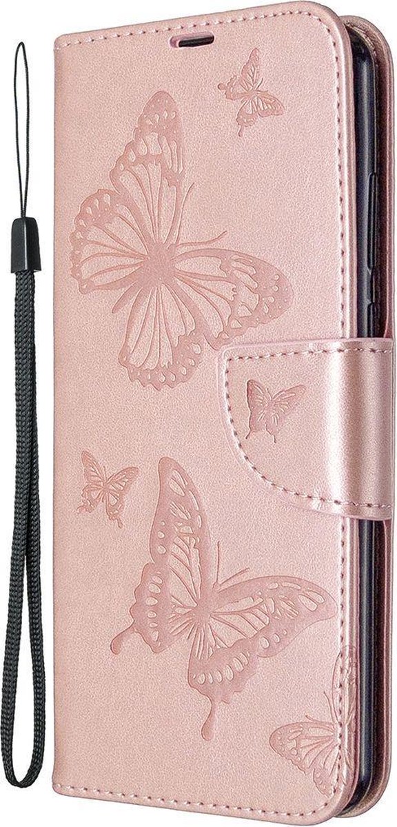 Mobigear Telefoonhoesje geschikt voor Huawei Y6p Hoesje | Mobigear Butterfly Bookcase Portemonnee | Pasjeshouder voor 2 Pasjes | Telefoonhoesje voor Pinpas / OV Kaart / Rijbewijs - Roségoud