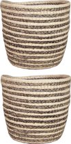 Set van 2x stuks naturel grijs rotan planten/bloemen pot mand van gedraaid jute/riet/zeegras H20 en D22 cm - plastic binnenkant