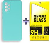 HB Hoesje Geschikt voor Samsung Galaxy A32 4G Turqoise & Glazen Screenprotector - Siliconen Back Cover