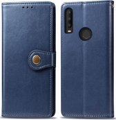 Voor alcatel 3x 2019 retro effen kleur lederen gesp bescherming voor mobiele telefoons lederen tas met fotolijst en kaartsleuf en portemonnee en beugelfunctie (blauw)