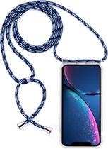 Four-Corner Anti-Fall transparante TPU mobiele telefoonhoes met lanyard voor iPhone XR (zwart blauw)