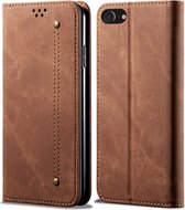 Voor iPhone 7/8 denim textuur casual stijl horizontale flip lederen tas met houder en kaartsleuven en portemonnee (bruin)