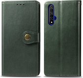 Retro effen kleur lederen gesp mobiele telefoon bescherming lederen tas met lanyard & fotolijst & kaartsleuf & portemonnee & beugelfunctie voor Huawei Honor 20 (groen)