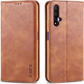 Voor Huawei Honor 20 AZNS Retro Textuur Magnetische Horizontale Flip PU Leren Case met Houder & Kaartsleuven & Fotolijst (Geel)