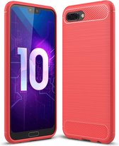 Brushed Texture Carbon Fibre Shockproof TPU Case voor Huawei Honor 10 (Rood)