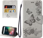 Voor Motorola Moto G (4e gen) Plus geperste bloemen vlinderpatroon lederen tas met houder & kaartsleuven & portemonnee (grijs)