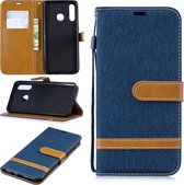 Kleurafstemming Denim Texture Leather Case voor Huawei P30 Lite, met houder & kaartsleuven & portemonnee & lanyard (donkerblauw)