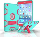 Contrasterende kleur siliconen + pc schokbestendige hoes voor iPad mini 5 / mini 4, met houder (mintgroen + rozerood)