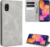 Voor Galaxy A10 Retro-skin Business magnetische zuignap Case met houder & kaartsleuven & portemonnee (grijs)