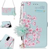 Voor LG K8 (2017) (EU-versie) Sakura-bloemenpatroon Horizontale flip lederen tas met houder en kaartsleuven & parelbloem Ornament & ketting