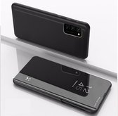 Voor Galaxy S20 Ultra vergulde spiegel links en rechts flip cover met standaard mobiele telefoonhouder (zwart)