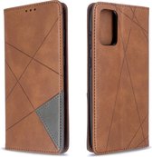 Voor Galaxy S20 + Rhombus Texture Horizontaal Flip magnetisch lederen hoesje met houder en kaartsleuven (bruin)